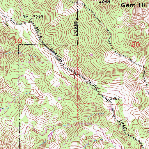Topographic Map of Mesa Grande Truck Trail, CA