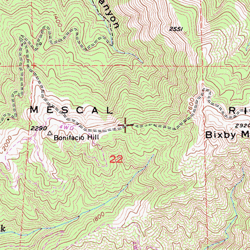Topographic Map of Mescal Ridge, CA