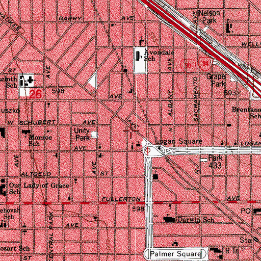Topographic Map of Logan Theatre, IL