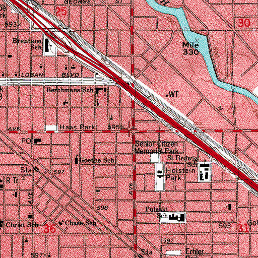 Topographic Map of Album Theater (historical), IL