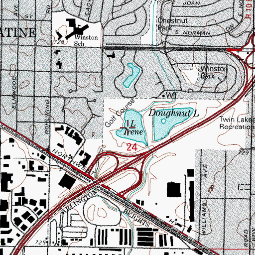 Topographic Map of Twin Lakes Golf Course, IL