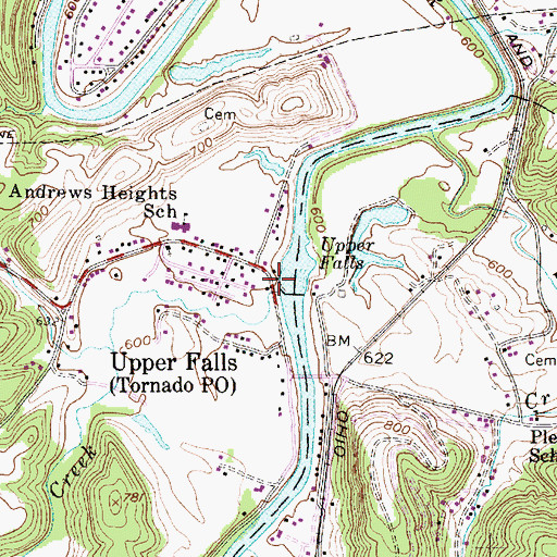 Topographic Map of Upper Falls Gristmill (historical), WV