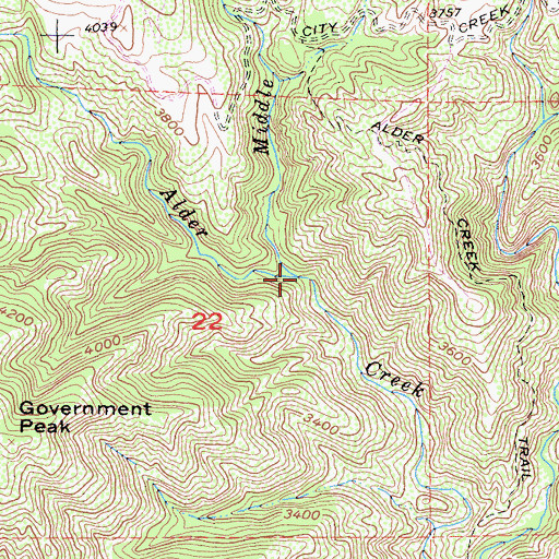 Topographic Map of Middle Fork Alder Creek, CA