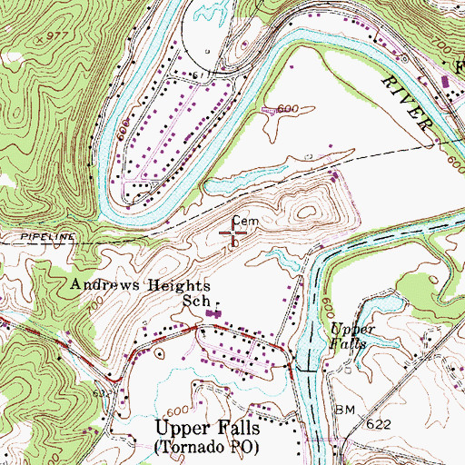 Topographic Map of Upper Falls Cemetery, WV