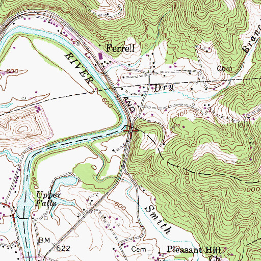 Topographic Map of Upper Falls Siding, WV