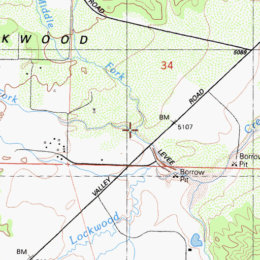 Topographic Map of Middle Fork Lockwood Creek, CA
