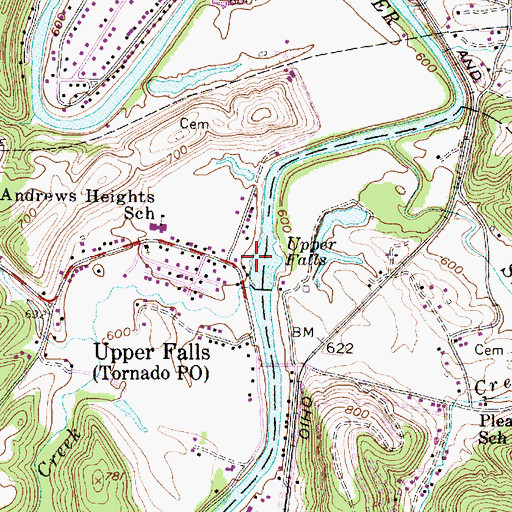 Topographic Map of Upper Falls Beach, WV
