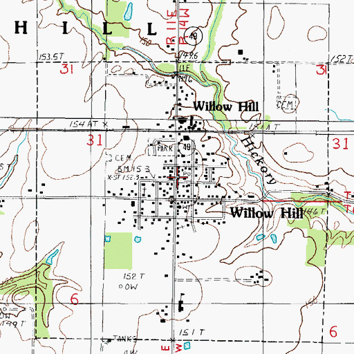 Topographic Map of Willow Hill Post Office, IL