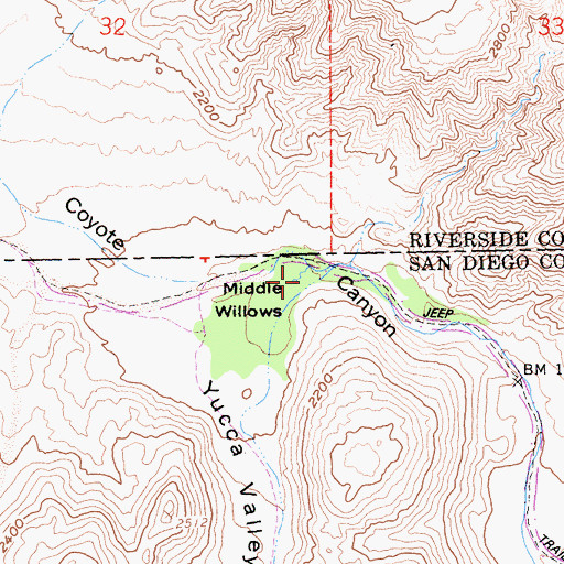 Topographic Map of Middle Willows, CA