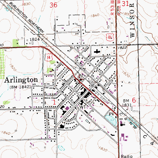 Topographic Map of Arlington City Hall, SD
