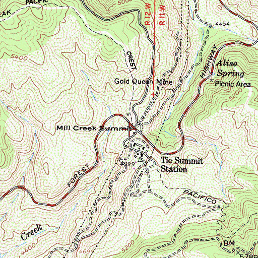 Topographic Map of Mill Creek Summit, CA