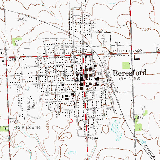 Topographic Map of Beresford City Hall, SD