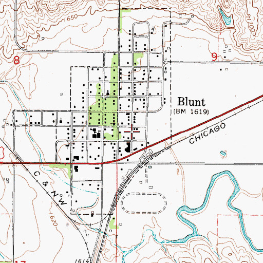 Topographic Map of Blunt City Hall, SD