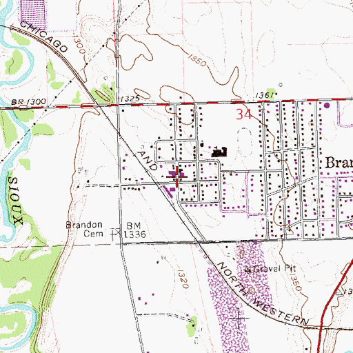 Topographic Map of Brandon City Hall, SD