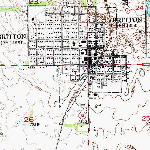 Topographic Map of Britton City Hall, SD