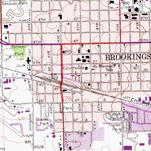 Topographic Map of Brookings City Hall, SD