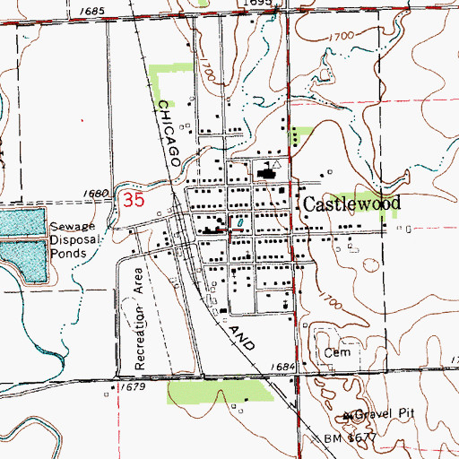 Topographic Map of Castlewood City Hall, SD