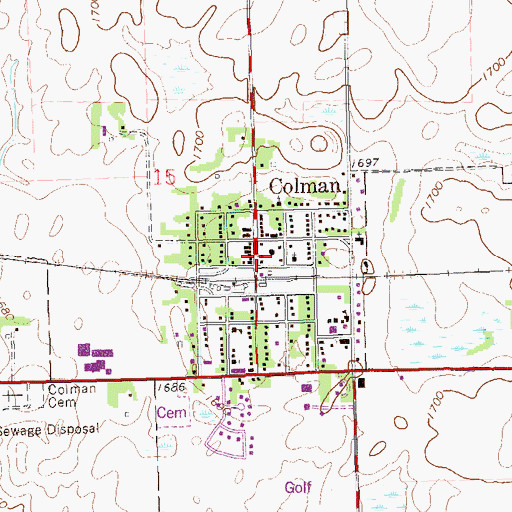 Topographic Map of Colman City Hall, SD