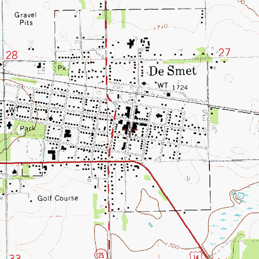 Topographic Map of De Smet City Hall, SD