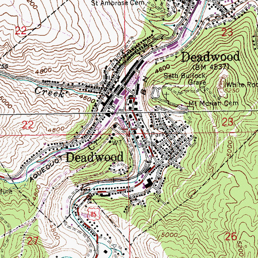 Topographic Map of Deadwood City Hall, SD