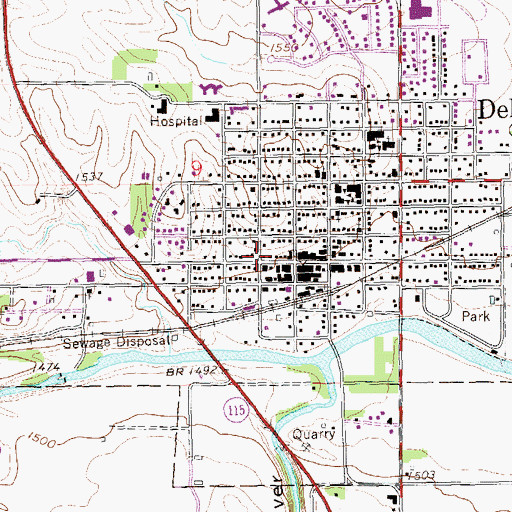 Topographic Map of Dell Rapids City Hall, SD