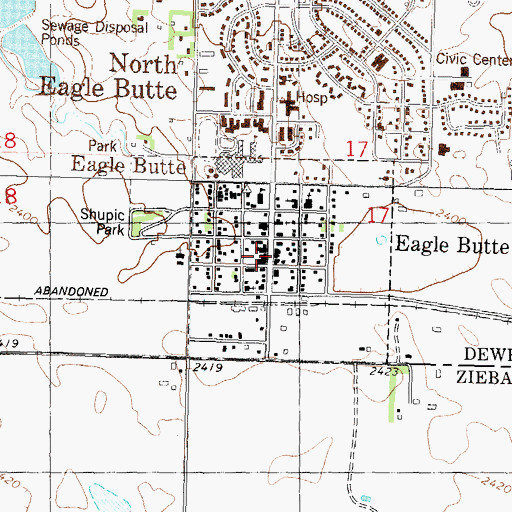 Topographic Map of Eagle Butte City Hall, SD