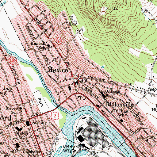 Topographic Map of Mexico Corner Cemetery, ME