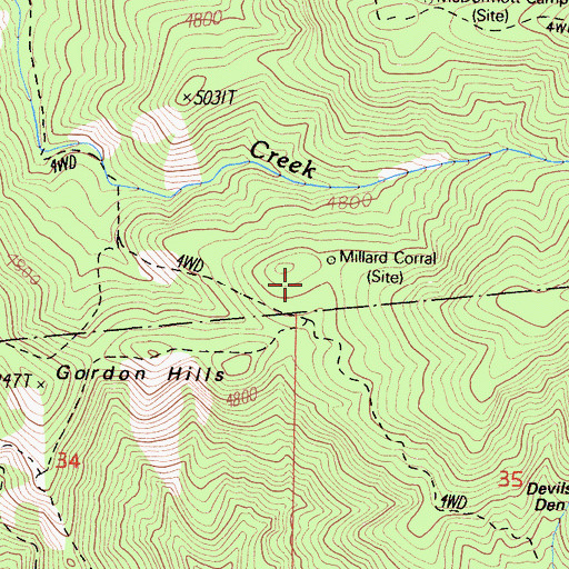 Topographic Map of Millard Corral, CA