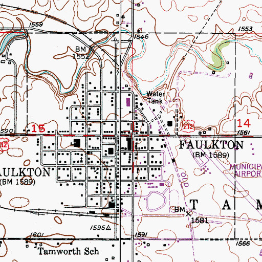 Topographic Map of Faulkton City Hall, SD