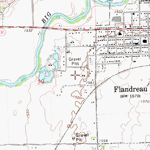 Topographic Map of Flandreau City Office, SD