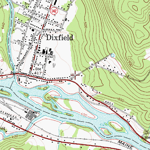 Topographic Map of Village Cemetery, ME