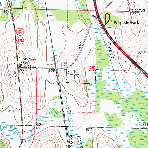 Topographic Map of Budjon Farms, WI