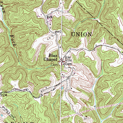 Topographic Map of Bias Chapel Cemetery, WV