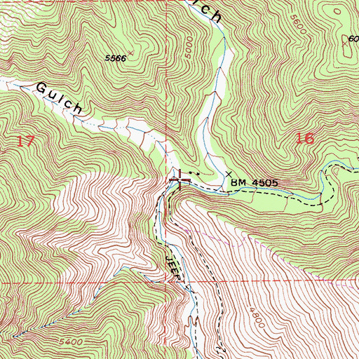 Topographic Map of Mine Gulch Camp, CA