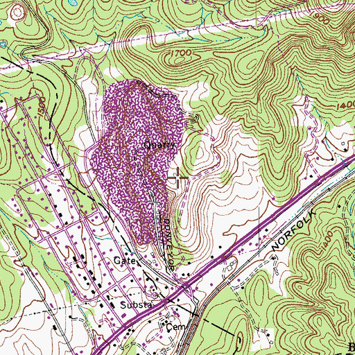Topographic Map of Blue Ridge Quarry, VA