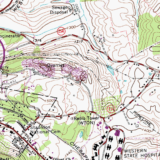 Topographic Map of Staunton Quarry, VA