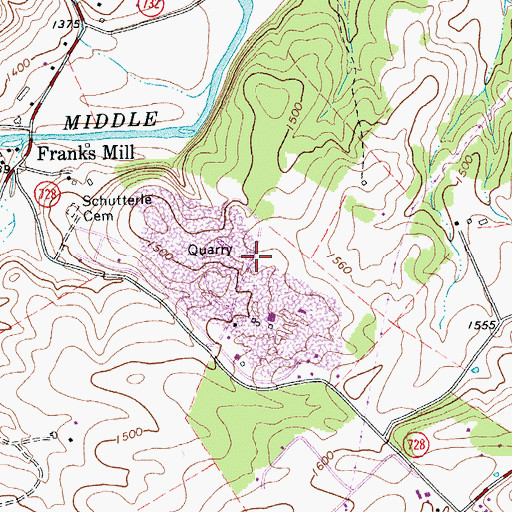 Topographic Map of Augusta Quarry, VA