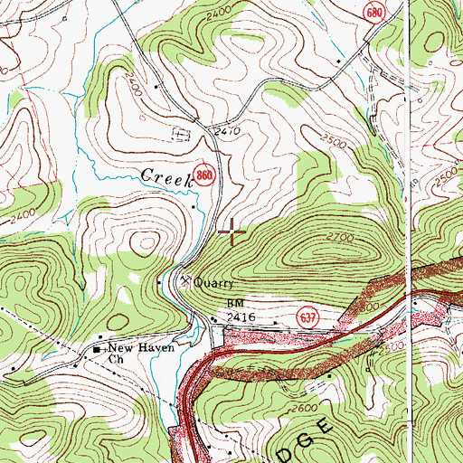 Topographic Map of Shooting Creek Quarry, VA