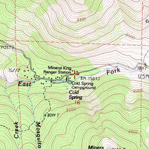 Topographic Map of Mineral King Ranger Station, CA