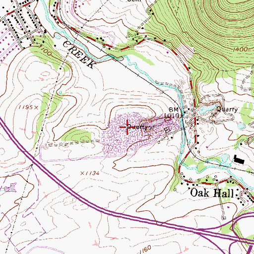 Topographic Map of Oak Hall Quarry, PA