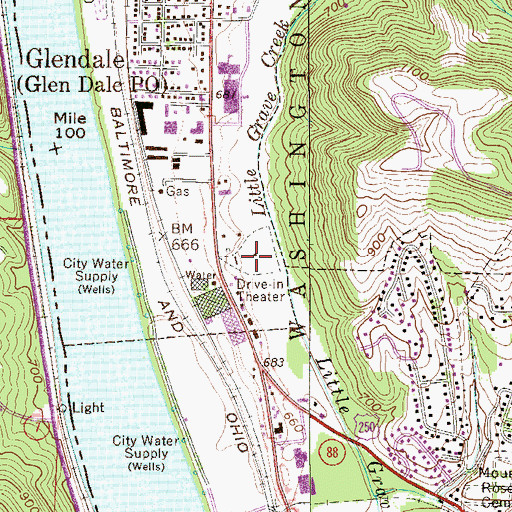 Topographic Map of Glen Dale Drive-In, WV