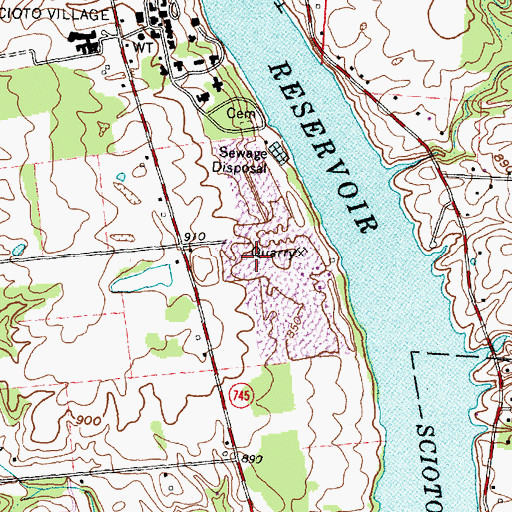 Topographic Map of Shawnee Quarry, OH