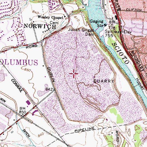 Topographic Map of Marble Cliff Quarry, OH