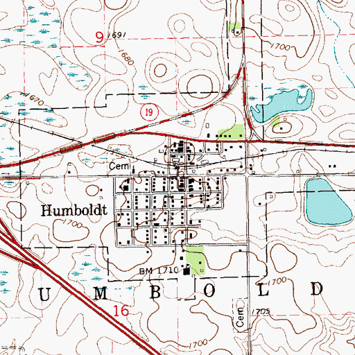 Topographic Map of Humboldt City Hall, SD