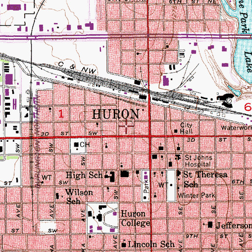 Topographic Map of Huron City Hall, SD