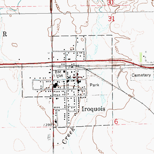 Topographic Map of Iroquois City Hall, SD