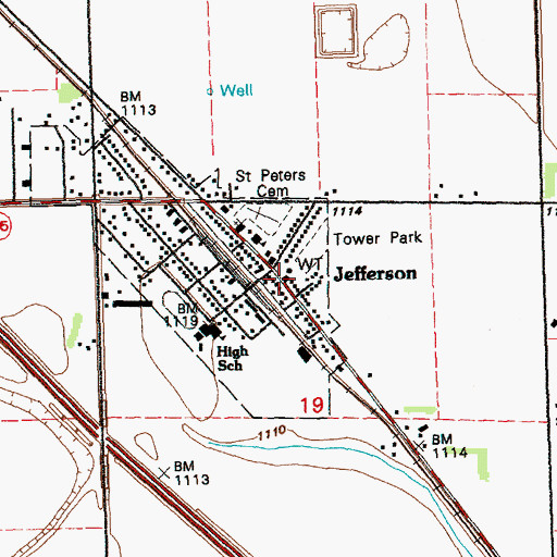 Topographic Map of Jefferson City Hall, SD