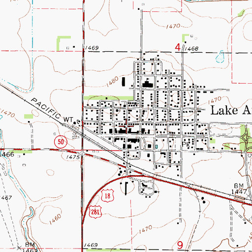 Topographic Map of Lake Andes City Hall, SD