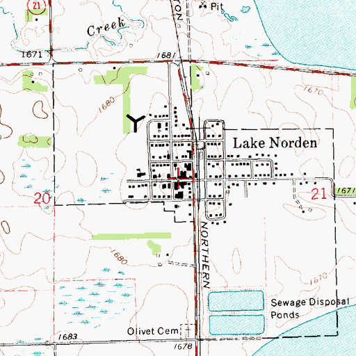 Topographic Map of Lake Norden City Office, SD