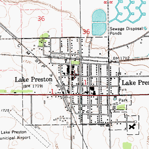 Topographic Map of Lake Preston City Hall, SD